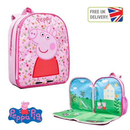PEPPA PIG FOLD OUT PLAYMAT BACKPACK KIDS ZIP BAG WITH STRAPS