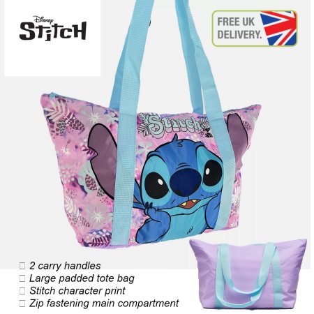DISNEY STITCH PURPLE FLORAL LARGE TOTE OVERNIGHT BEACH BAG